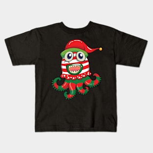 Christmas theme with monster in christmas hat Kids T-Shirt